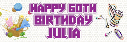 2 Personalised Knitting Birthday Party Celebration Banners Decoration Posters