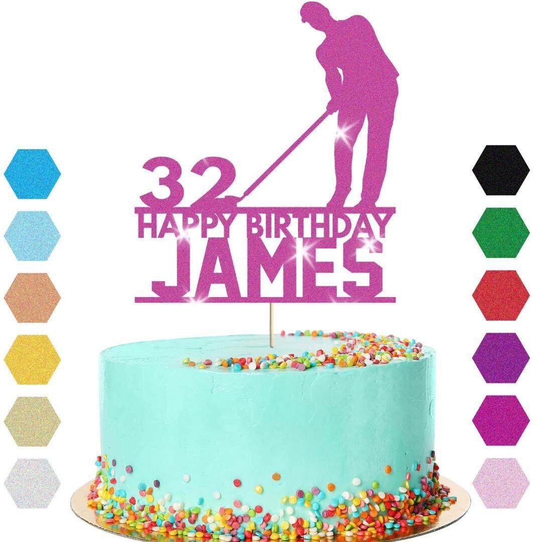 Personalised  Golfer Cake Topper Golf Golfing Birthday Cake Decoration Any Name & Age