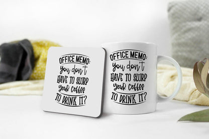 Funny Office Memo Coffee Mug & Coaster Set: Geek Humor Gift