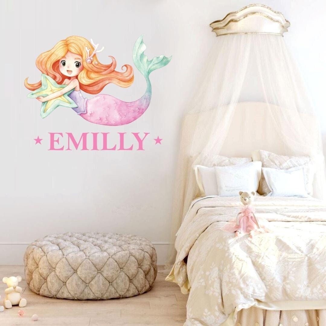 Personalised Mermaid Wall Sticker Name Decal Vinyl Girls Kids Nursery Bedroom