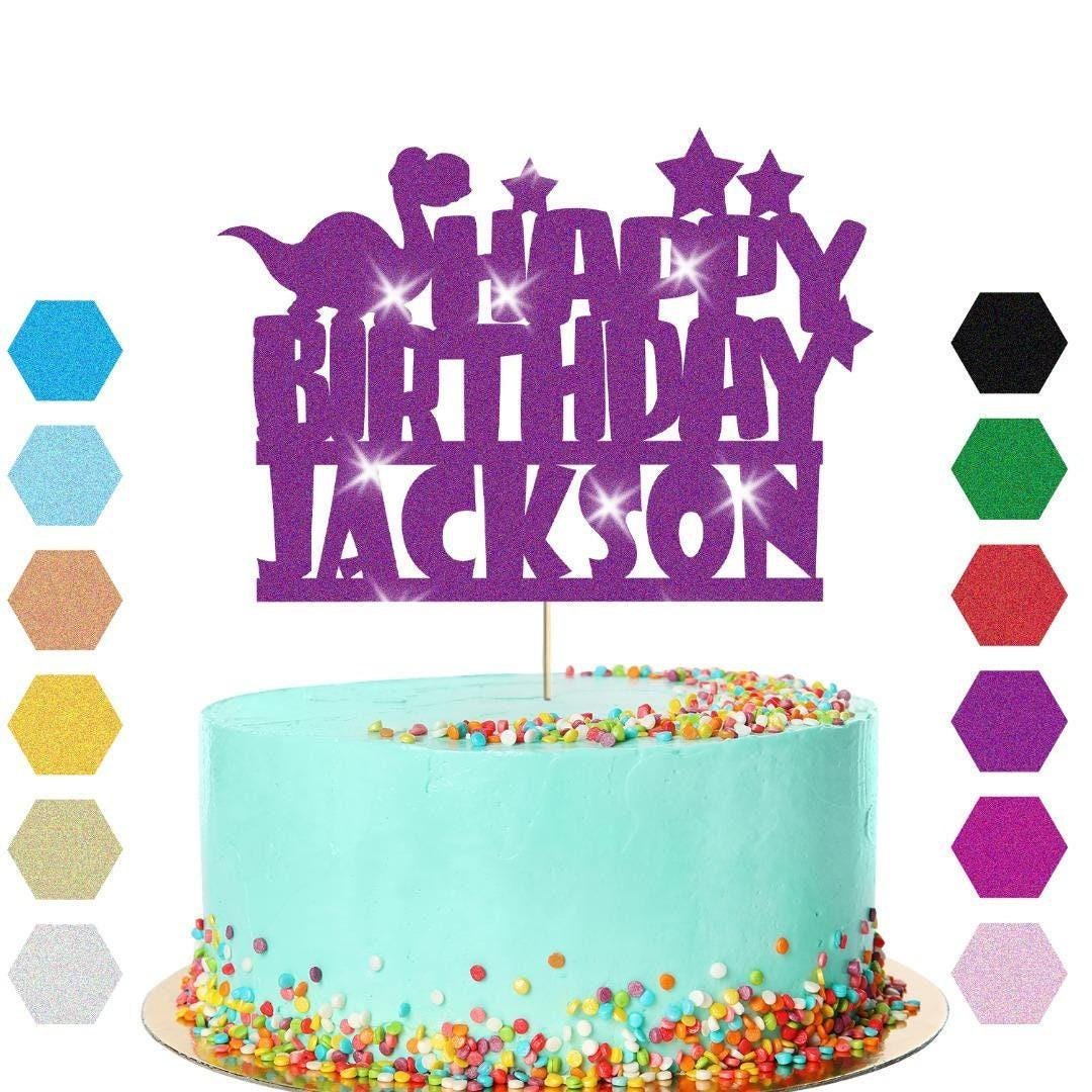 Personalised Dinosaur Glitter Happy Birthday Cake Topper Dino Party Decoration