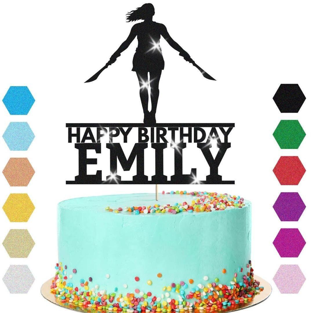 Warrior Double Swords Cake Topper Personalised Girls Birthday Cake Decoration Any Name & Age