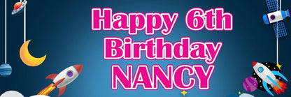 2 Personalised Space Rocket Party Celebration Banners Decoration Posters