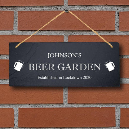 Personalised Lockdown Name White Uv Printed Sign Slate Beer Garden Memory