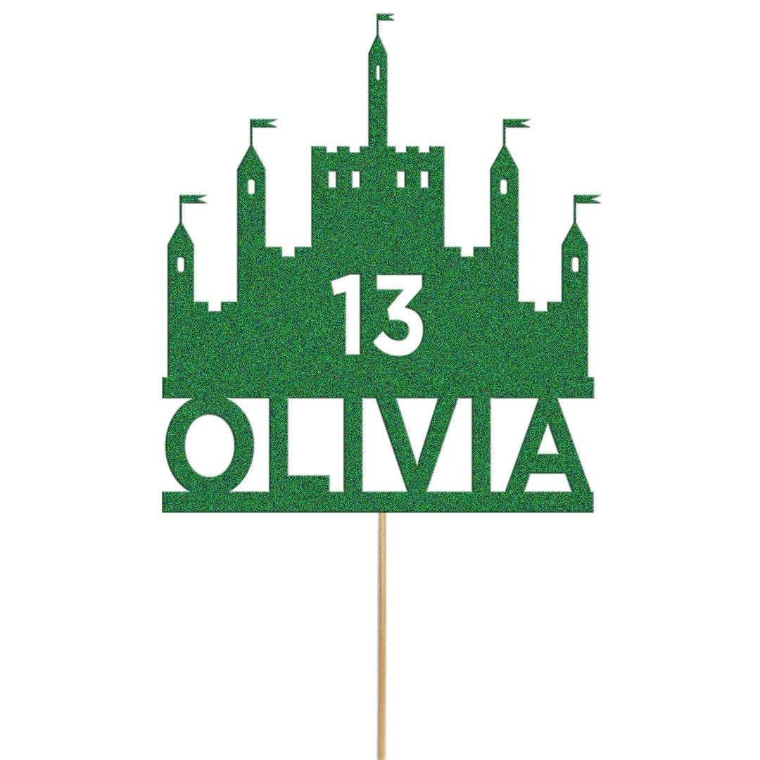 Personalised Glitter Princess Castle Cake Topper: Custom Name & Age