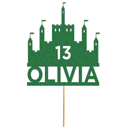 Personalised Glitter Princess Castle Cake Topper: Custom Name & Age