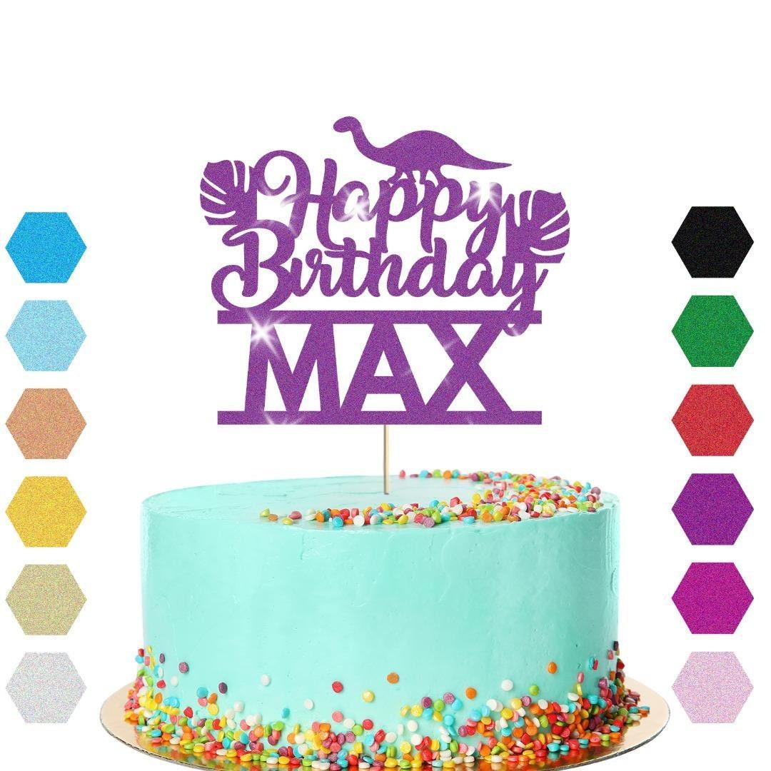 Dinosaur Glitter Cake Topper Personalised Name Jurassic Birthday Cake Decoration
