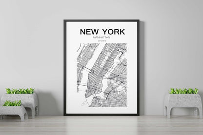 New York Map Manhattan Bedroom World Wall Art Home Room Decor Print Poster