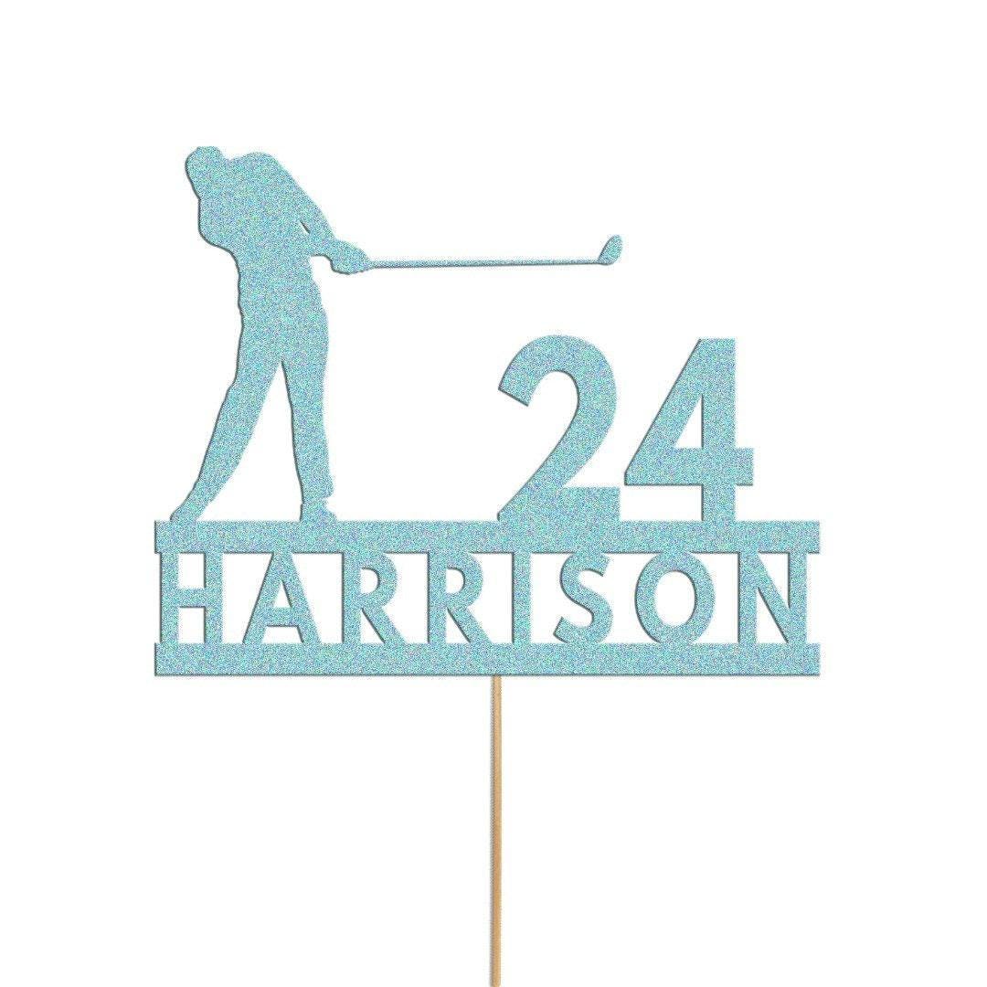 Personalised Glitter Golf Cake Topper: Golfer Name & Age