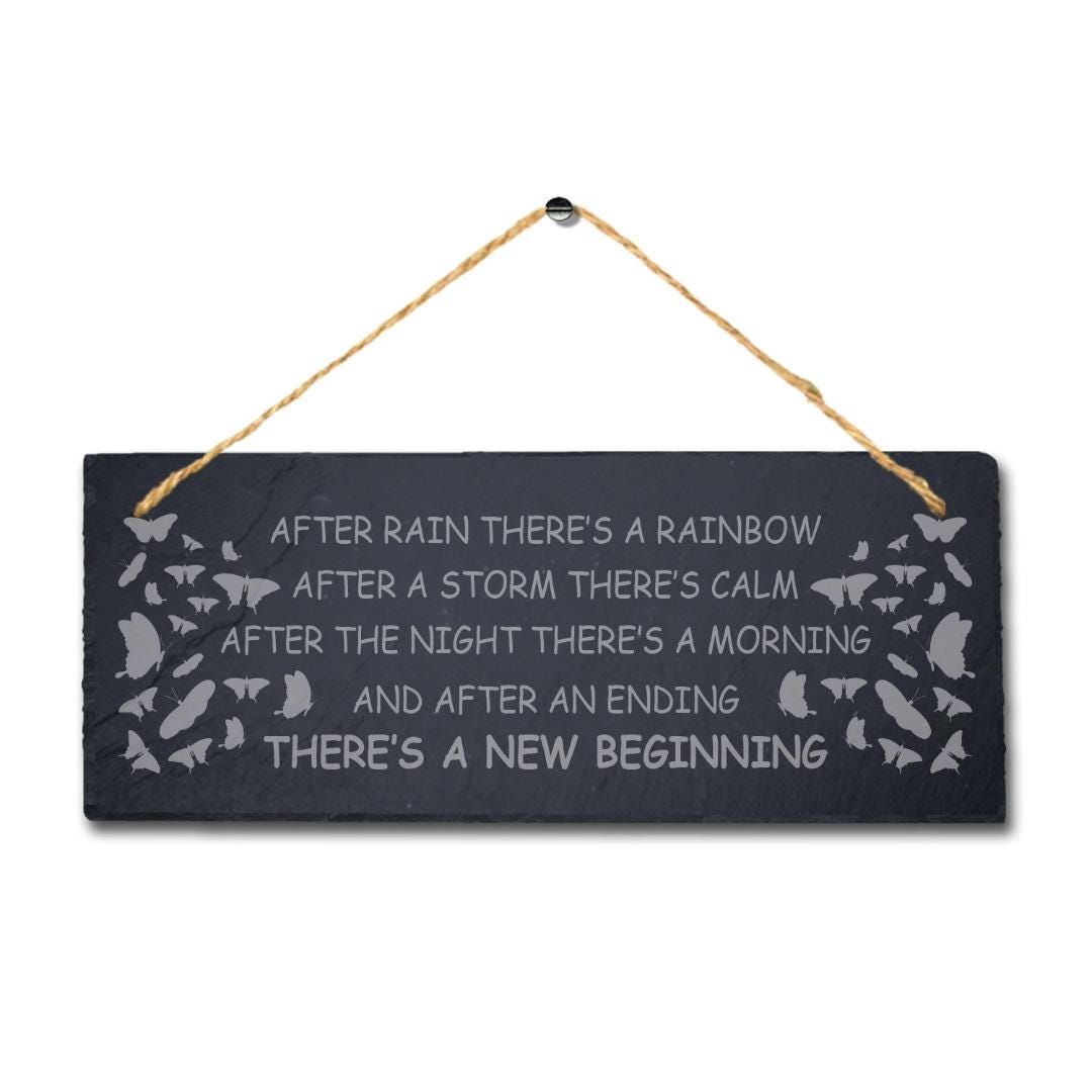 After Rain There Is Rainbow Laser Engraved Hanging Slate Garden Plaque Sign