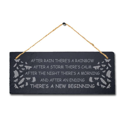 After Rain There Is Rainbow Laser Engraved Hanging Slate Garden Plaque Sign