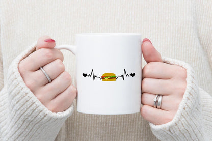 Burger Heartbeat - Funny Ceramic Novelty Mug & Coaster Coffee Tea Cup Office Foodie Gift
