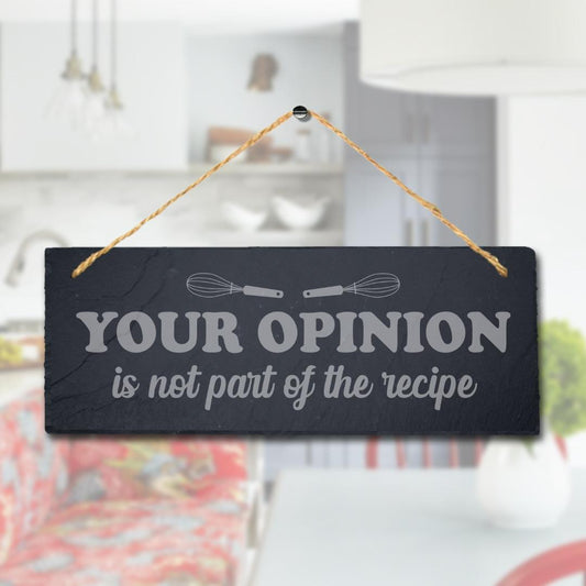 Kitchen Hanging Slate Sign Engraved Plaque Opinion Recipe Funny Food Lovers Gift