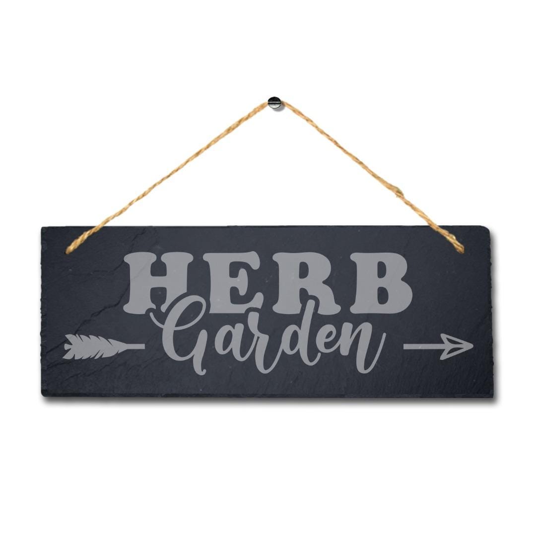 Herb Garden Hanging Slate Sign Laser Engraved Home Fence Plaque Gardening Gift
