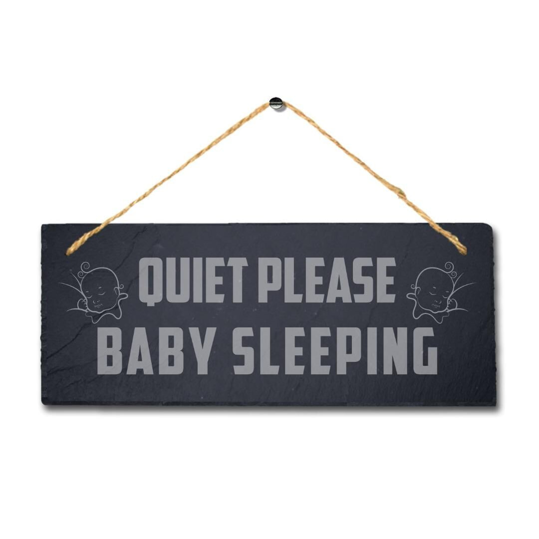 Quite Please Baby Sleeping Laser Engraved Hanging Slate Room Home Plaque Sign