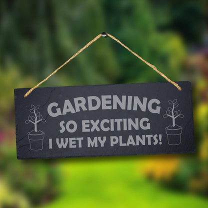 Gardening So Exciting Hanging Slate Funny Outdoor Garden Gift Home Plaque Sign
