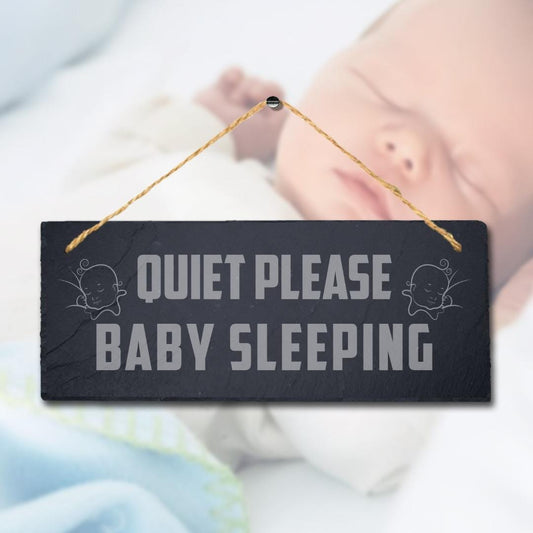 Quite Please Baby Sleeping Laser Engraved Hanging Slate Room Home Plaque Sign