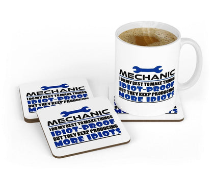 Funny Mechanic Mug & Coaster Set: Novelty Coffee Tea Cup Gift