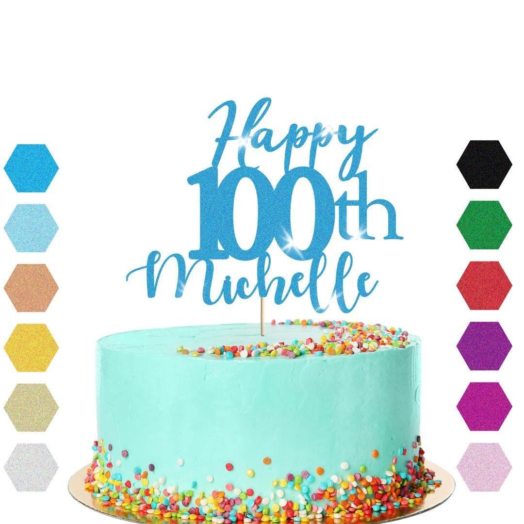 Personalised Name 100th Birthday Glitter Cake Topper Party Cake Decoration Gift