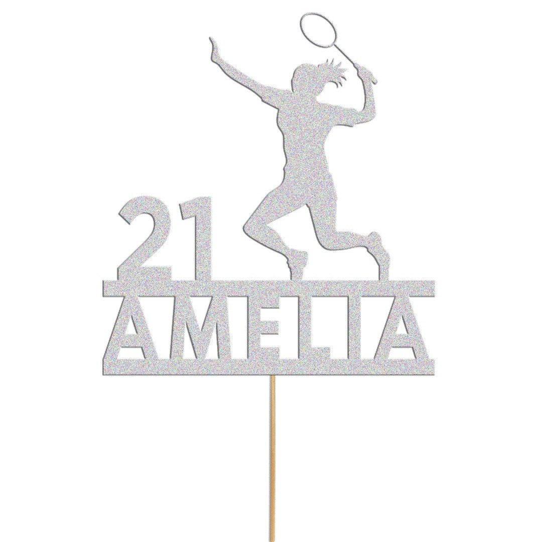 Personalised Glitter Tennis Birthday Cake Topper: Any Name & Age