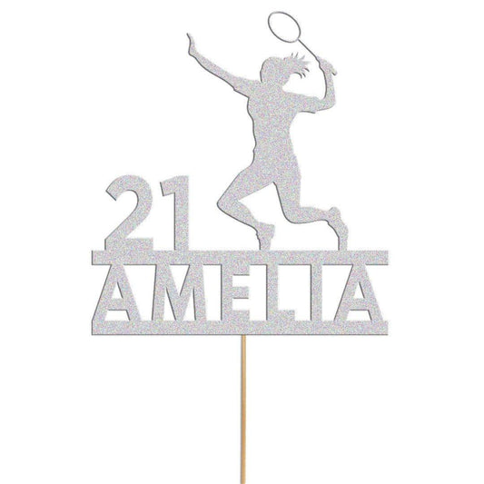 Personalised Glitter Tennis Birthday Cake Topper: Any Name & Age
