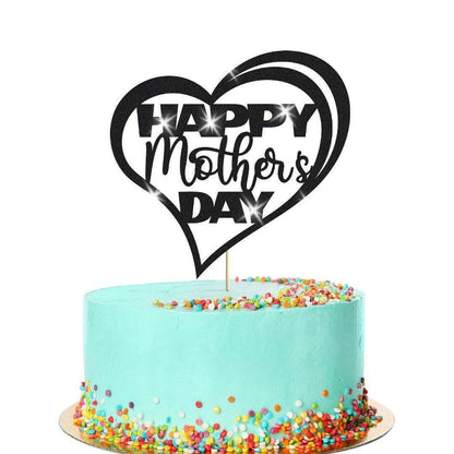 Happy Mothers Day Glitter Heart Design Cake Topper Birthday Decoration