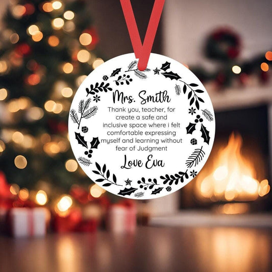 Personalised Christmas Bauble Hanging Tree Decor Teacher Ornament Round Xmas Keepsake Gift