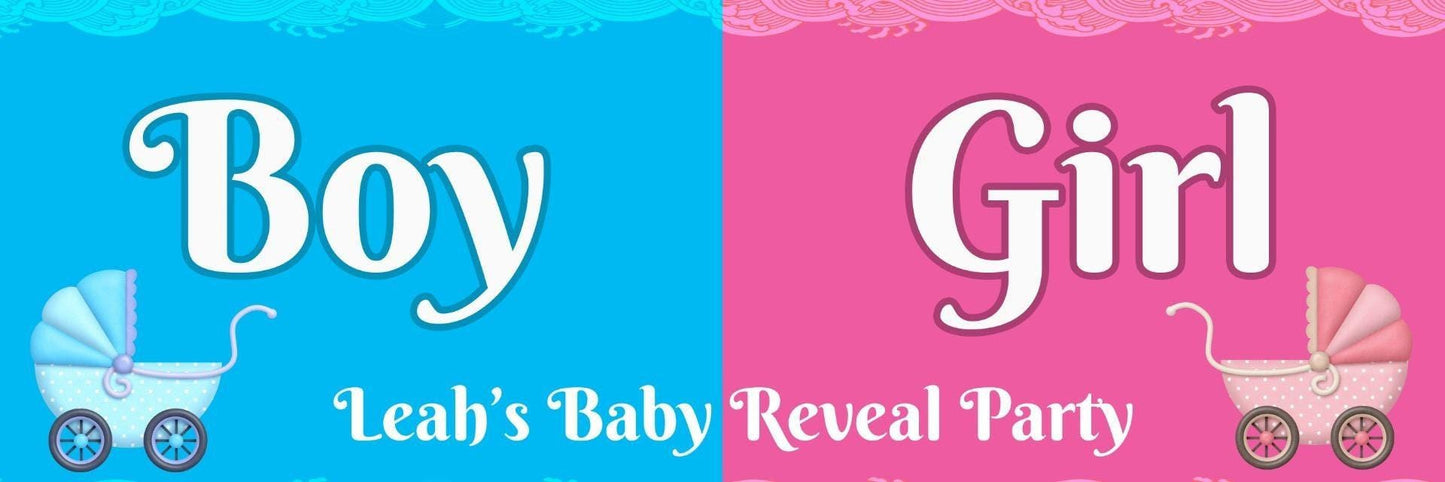 2x Personalised Baby Gender Reveal Banner: Boy or Girl Party Decoration