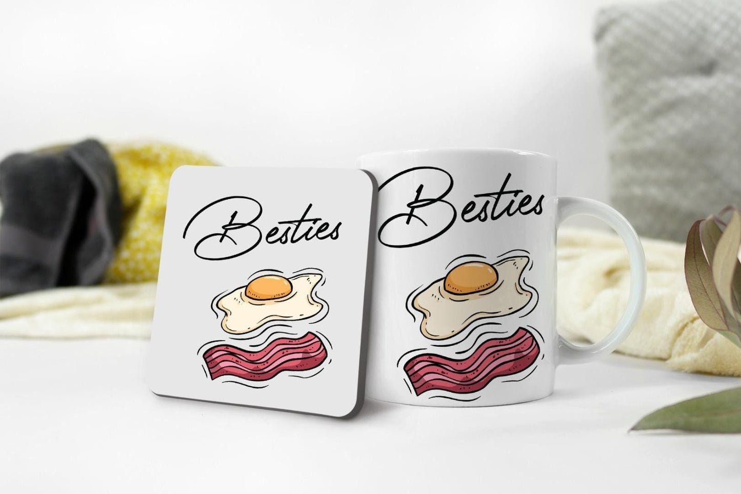 Besties Bacon & Egg Mug and Coaster Set: Friendship Gift