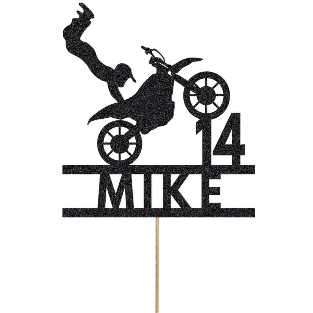 Personalised Glitter Motorbike Cake Topper: Biker Birthday Decoration