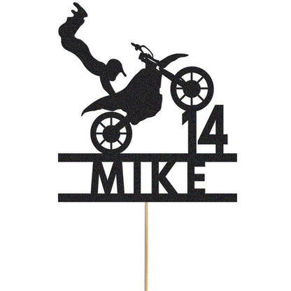 Personalised Glitter Motorbike Cake Topper: Biker Birthday Decoration