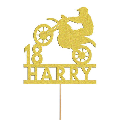 Personalised Glitter Motorbike Cake Topper: Biker Birthday Decoration