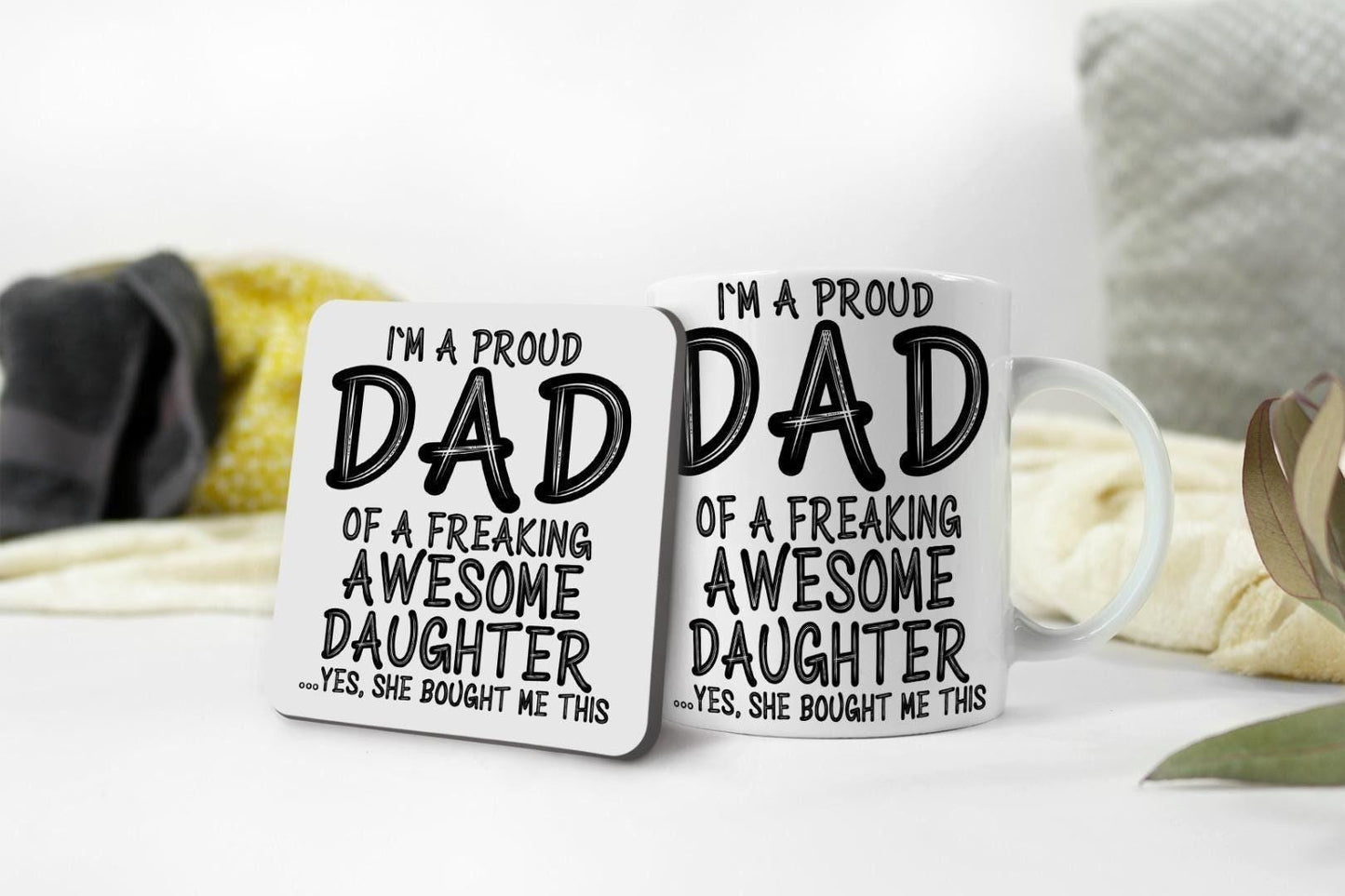 Im A Proud Dad Mug & Coaster Set Daddy Birthday Fathers Day Daughter Son Gift
