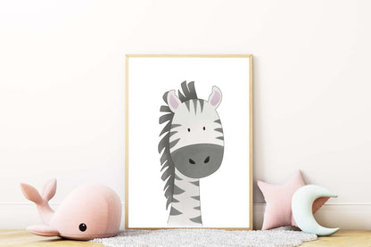 Cute Zebra Kids Bedroom Watercolour Hand Painted Effect Nursery Wall Art Poster