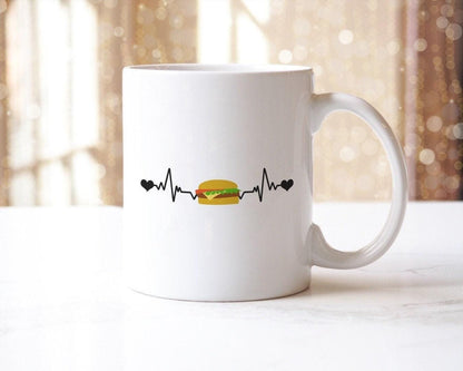 Burger Heartbeat - Funny Ceramic Novelty Mug & Coaster Coffee Tea Cup Office Foodie Gift