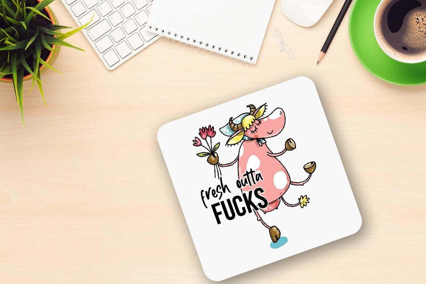 Funny Cow Mug & Coaster Set: Rude Humor Office Gift