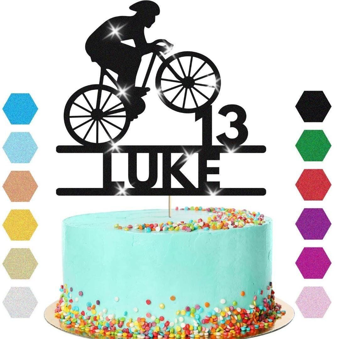 Personalised Glitter Bicycle Cake Topper: Cyclist Birthday Party Decor