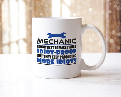 Funny Mechanic Mug & Coaster Set: Novelty Coffee Tea Cup Gift