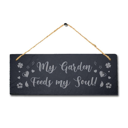 My Garden Hanging Slate Sign Laser Engraved Plaque Feeds Soul Fence Home Gift