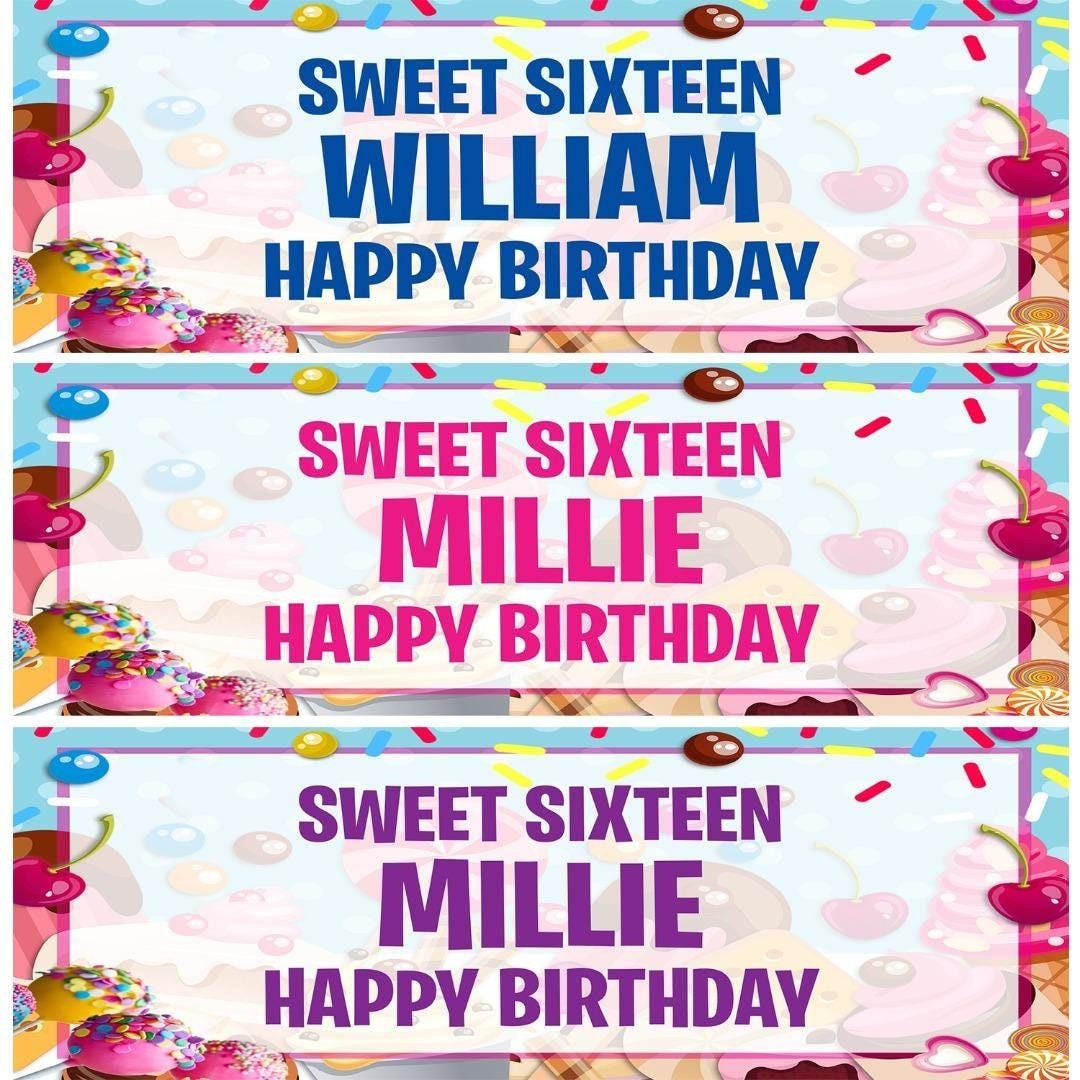 2 Personalised Sweet Sixteen Birthday Party Celebration Banner Decoration Poster