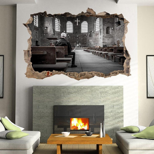 Church Window View Wall Decal, 3D Effect Vinyl Mural