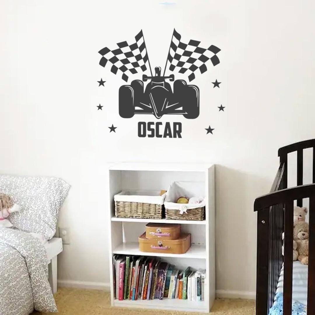 Personalised Racing Car Wall Sticker Name Vinyl Decal Boys Kids Nursery Bedroom