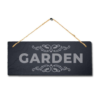 Garden With Swirl Pattern  Laser Engraved Hanging Slate Garden Decor Plaque Sign