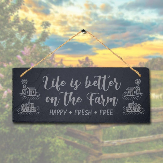 Life Is Better Happy Fresh Free Engraved Hanging Slate Farmhouse Plaque Sign