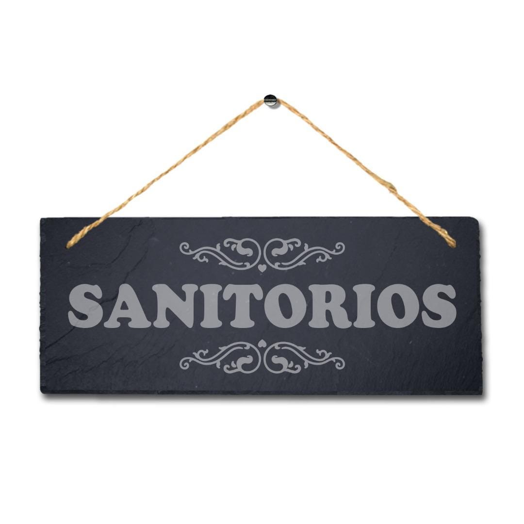 Sanitorios Laser Engraved Hanging Slate Washroom Bath Toilet Home Plaque Sign