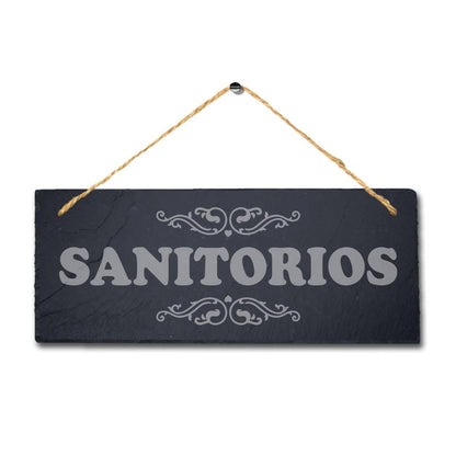 Sanitorios Laser Engraved Hanging Slate Washroom Bath Toilet Home Plaque Sign