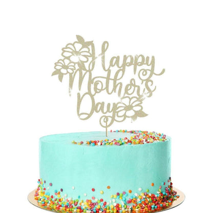 Flowers Design Happy Mothers Day Glitter Cake Topper Birthday Decoration