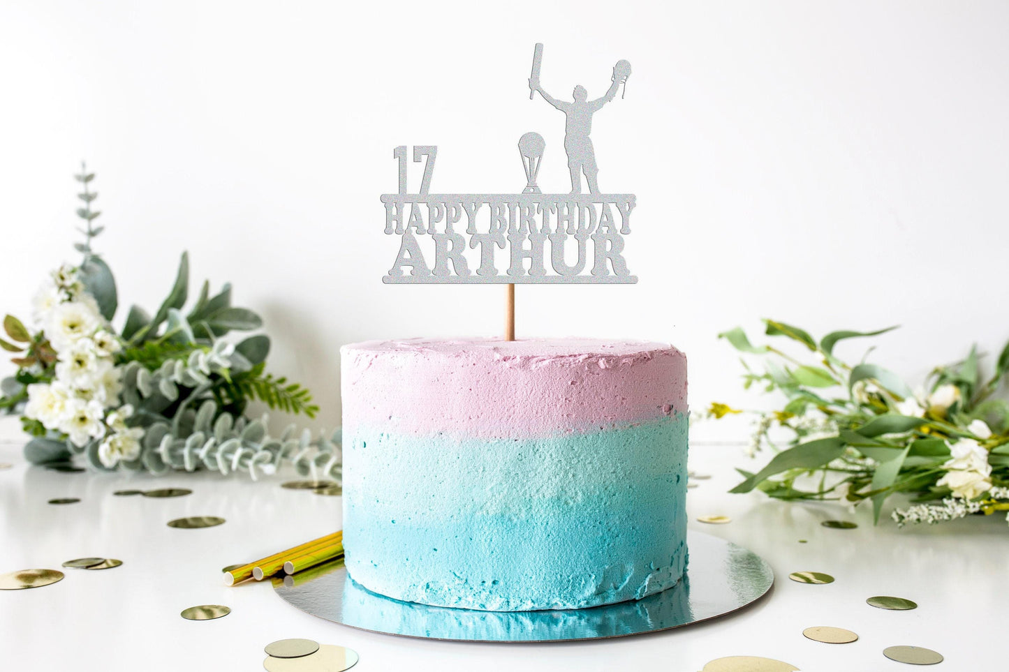 Personalised Cricket Birthday Cake Topper: Glitter Celebration Decor