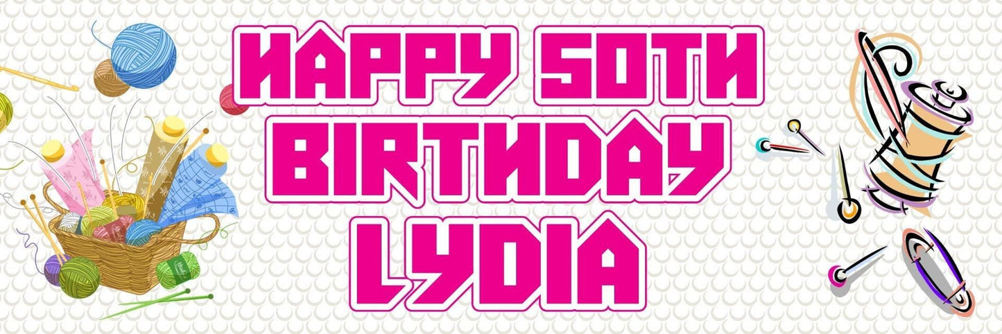 2 Personalised Knitting Birthday Party Celebration Banners Decoration Posters