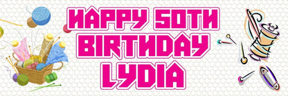 2 Personalised Knitting Birthday Party Celebration Banners Decoration Posters